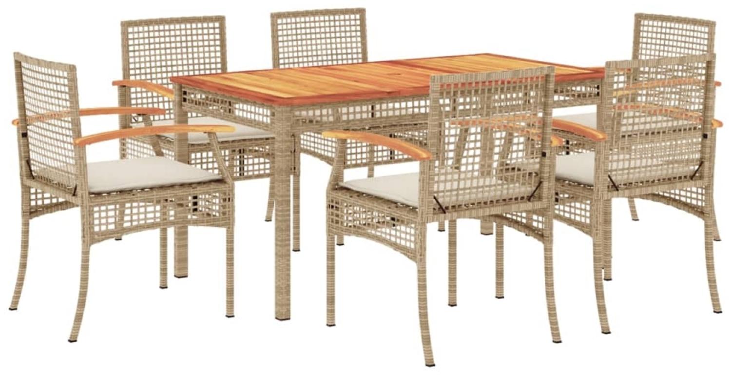 vidaXL 7-tlg. Garten-Essgruppe mit Kissen Beige Poly Rattan 3213581 Bild 1