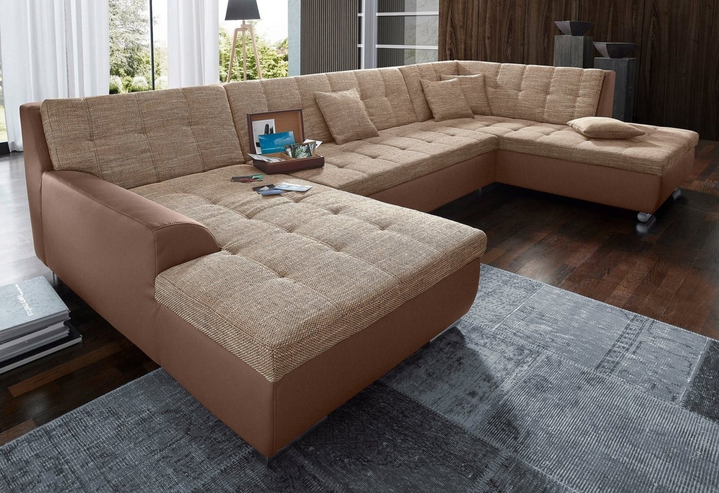 DOMO collection Wohnlandschaft Treviso incl. Zierkissen, moderne Steppung, XXL: B/T/H: 364/201/83 cm, wahlweise mit Bettfunktion, in vielen Bezugsarten auch in Cord U-Form Bild 1
