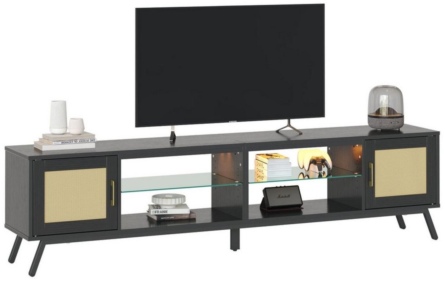 Bestier Lowboard 200cm TV-Board, Moderne TV-Schrank mit 2 Türen und 2 Schubladen (TV-Ständer für 85 Zoll Fernseher mit LED-Beleuchtung), Türen und verstellbaren Glasregalen für Wohnzimmer Bild 1