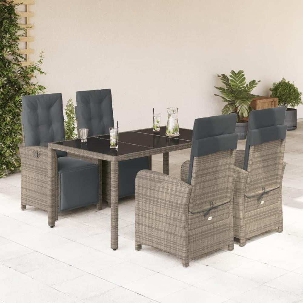 vidaXL 5-tlg. Garten-Essgruppe mit Kissen Grau Poly Rattan Bild 1