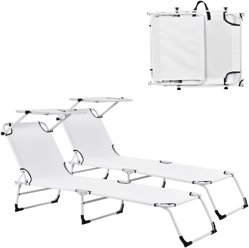 2er Set Sonnenliege Lomeda mit Sonnendach 187x53x27cm Weiß [casa. pro] Bild 1