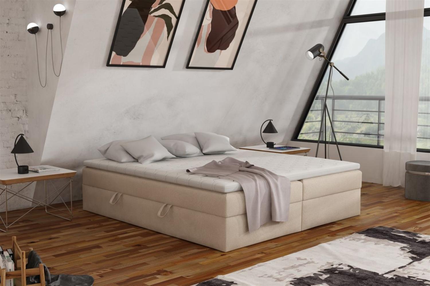 Boxspringbett Schlafzimmerbett ANTONY 180x200cm Stoff Beige inkl. Bettkasten Bild 1