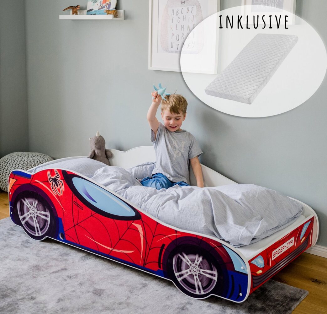 Kids Collective Kinderbett Kinderbett Jugendbett Spider 70x140, 80x160 cm mit Rausfallschutz, Autobett mit Matratze, Lattenrost und Fallschutz 80x160 cm Bild 1