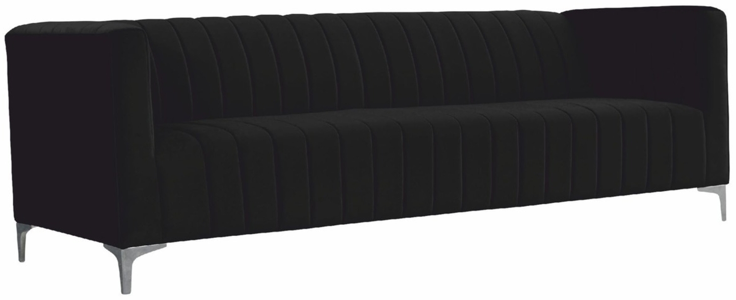Casa Padrino Luxus 3er Samt Sofa Schwarz / Grau 220 cm - Wohnzimmer Möbel Bild 1