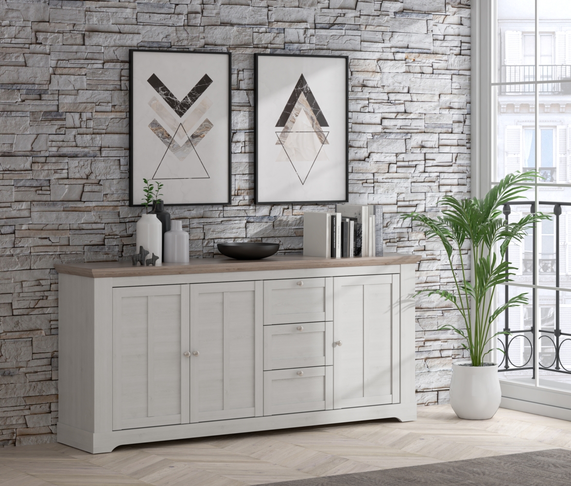 FORTE Iloppa Sideboard, Holzwerkstoff, Grau/Weiß, 204,7 x 92,5 x 44,3 cm Bild 1