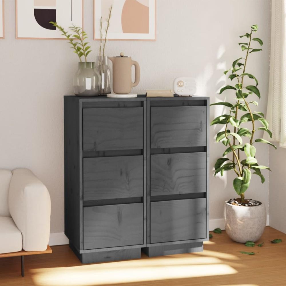 vidaXL Sideboards 2 Stk. Grau 32x34x75 cm Massivholz Kiefer 813370 Bild 1