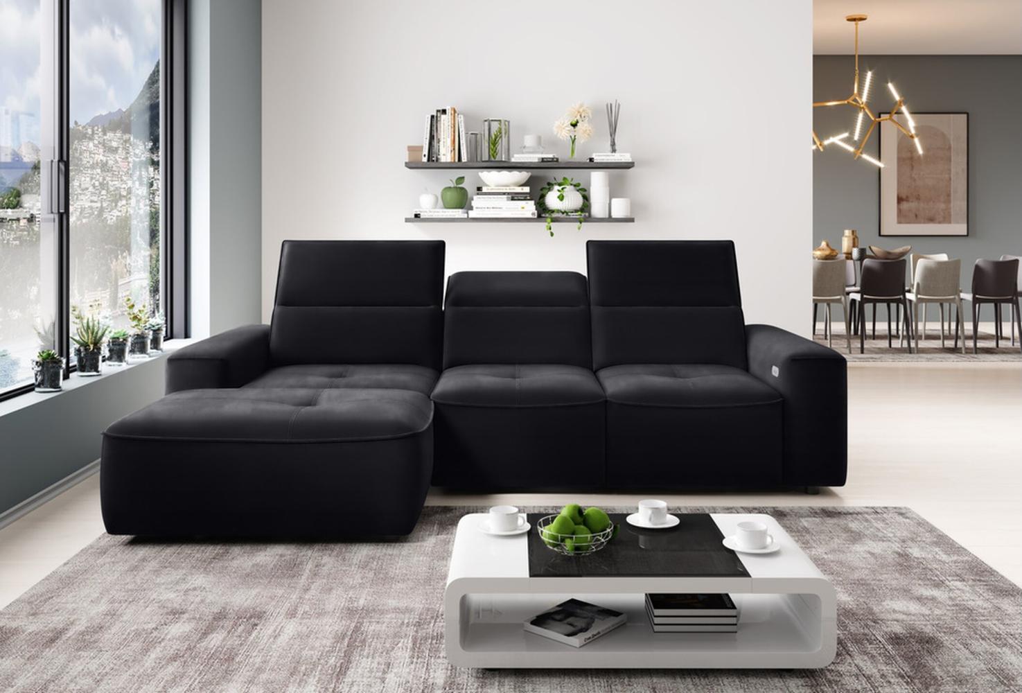 Stylefy Colton MINI Ecksofa Velours Schwarz Links Bild 1