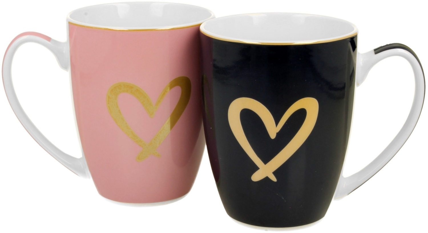 DUO 2er SET Becher 360 ml GOLD HEART - Pink & Dark Blue - New Bone China Porzellan Bild 1