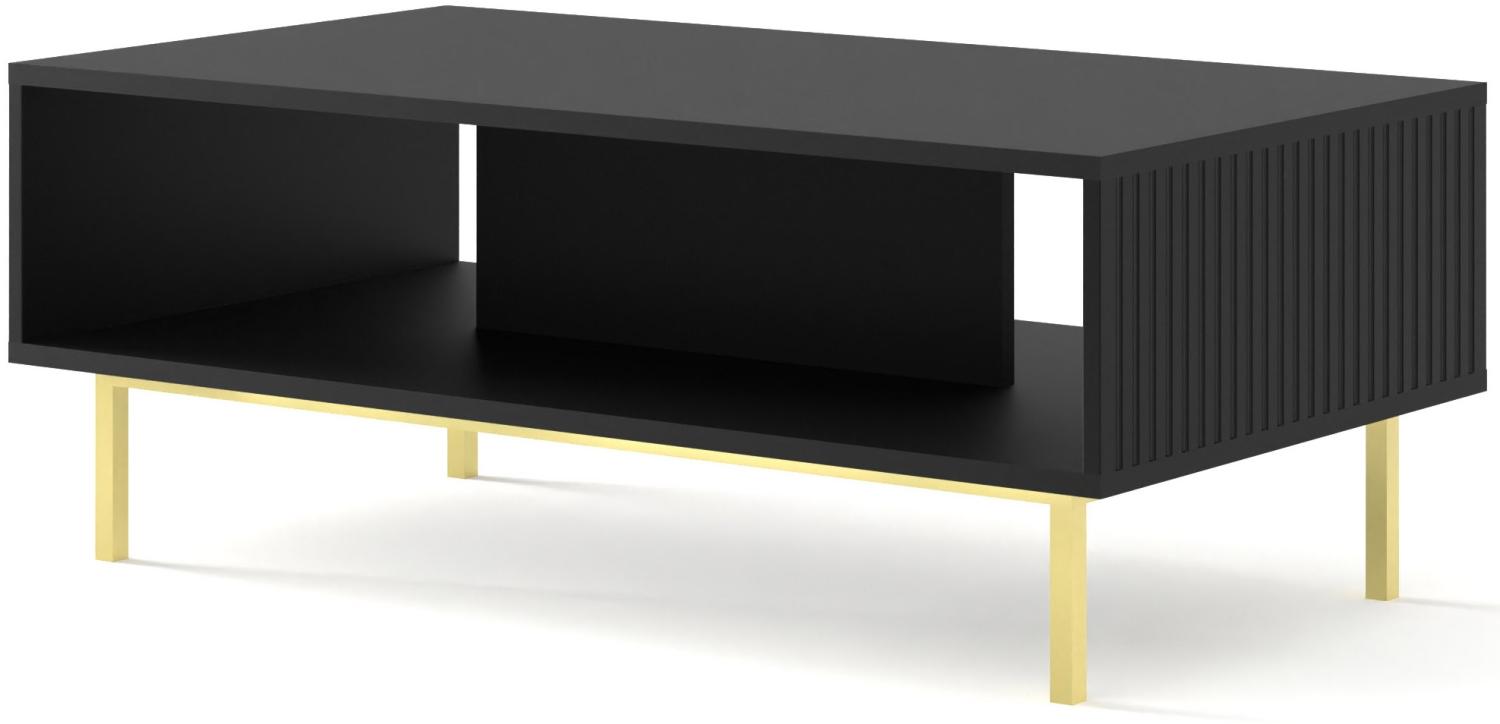 Domando Couchtisch Moneglia Klassisch Breite 90cm, besondere Fräsoptik, goldenes Gestell in Schwarz Matt und Goldgestell Bild 1