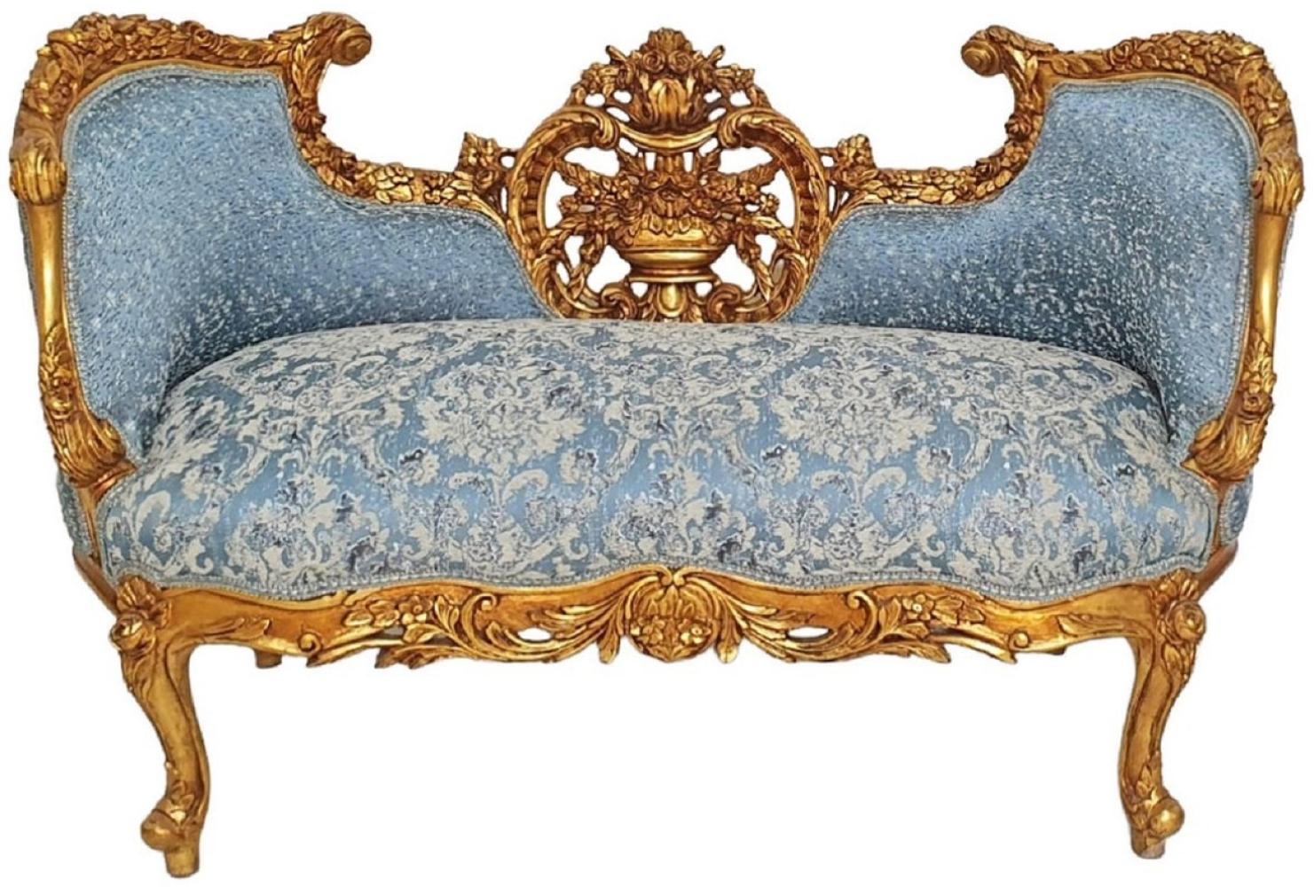 Casa Padrino Barock Sofa Hellblau / Gold - Prunkvolles Wohnzimmer Sofa im Barockstil - Wohnzimmer Möbel im Barockstil - Barock Möbel - Barock Einrichtung Bild 1