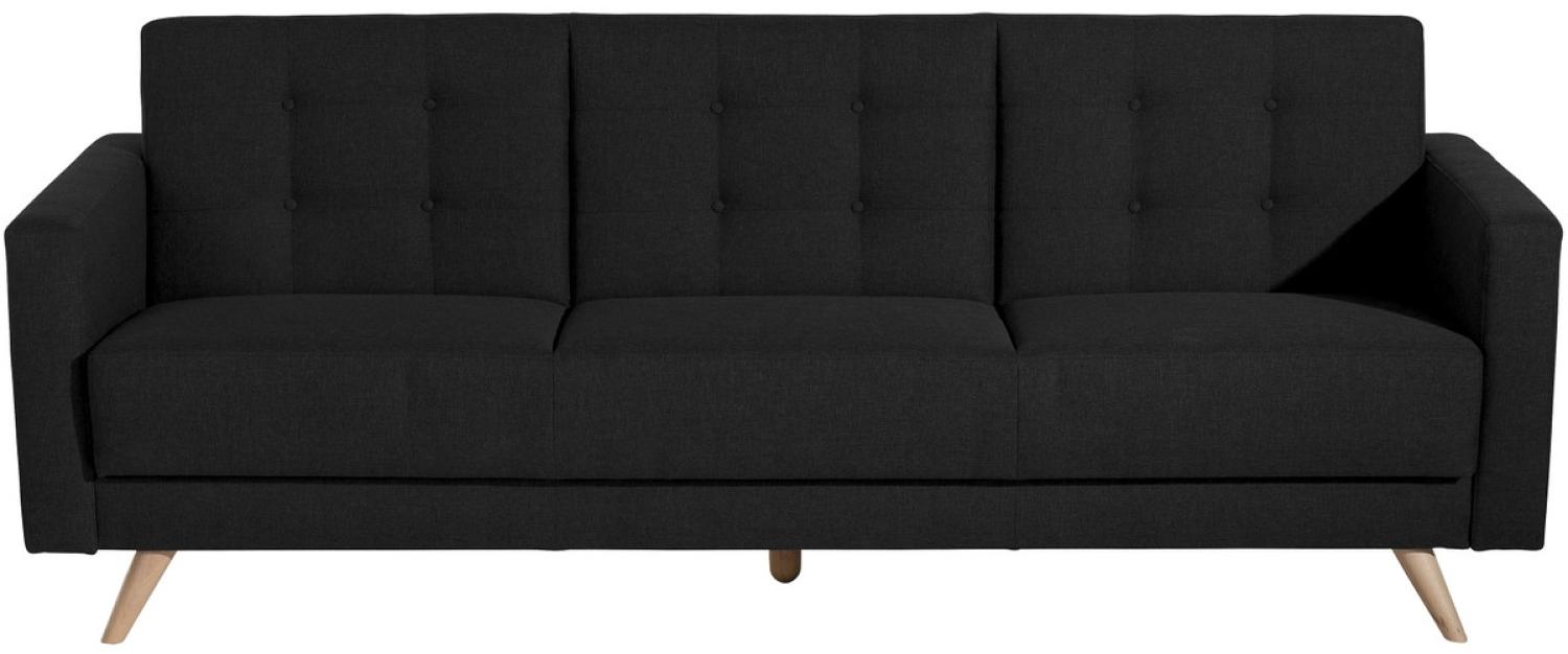 Julian Sofa 3-Sitzer mit Bettfunktion Flachgewebe Schwarz Buche Natur Bild 1