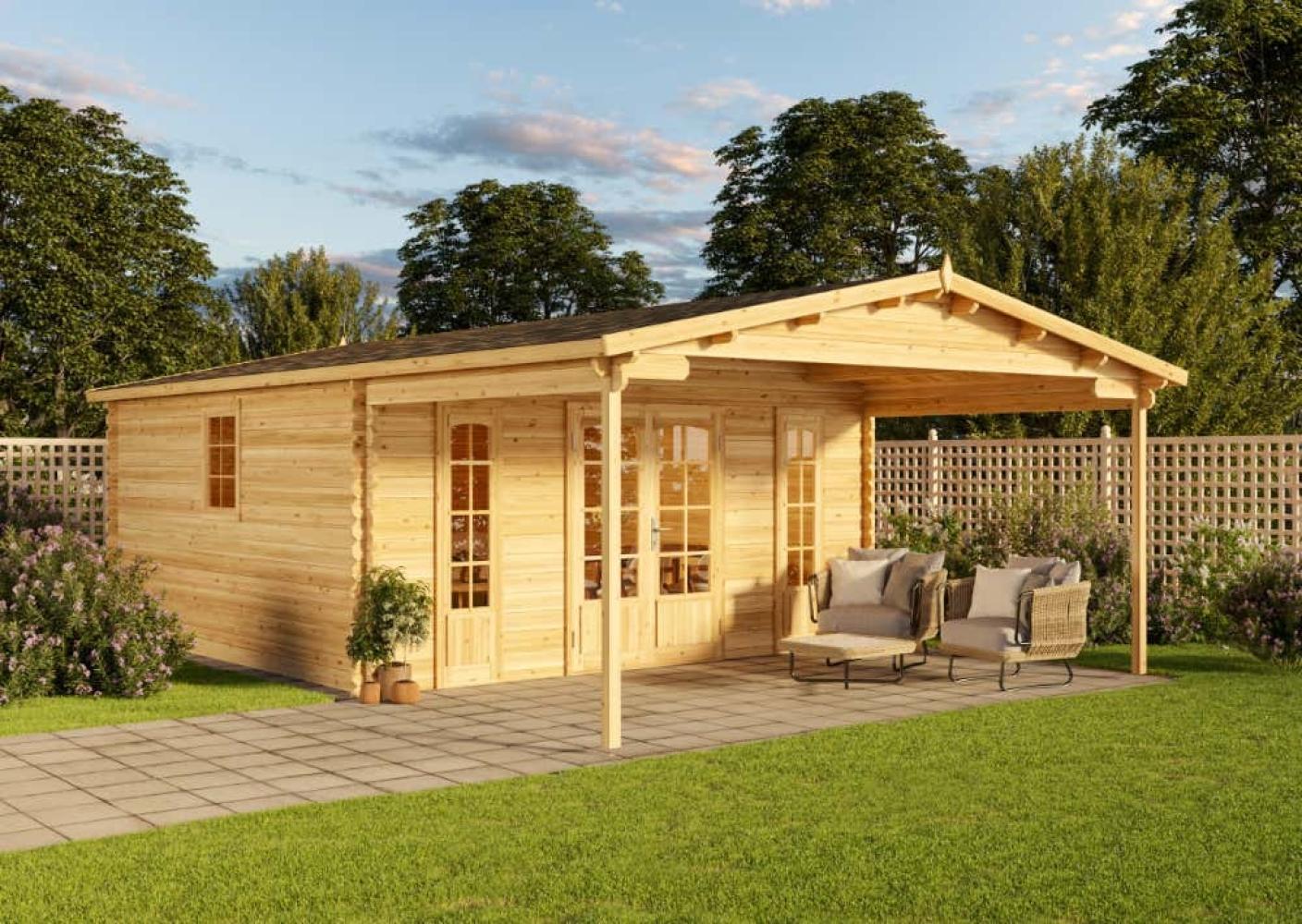 Alpholz Gartenhaus Nyborg-44 ISO Gartenhaus aus Holz in Braun Holzhaus mit 44 mm Wandstärke inklusive Terrasse Blockbohlenhaus mit Montagematerial Bild 1