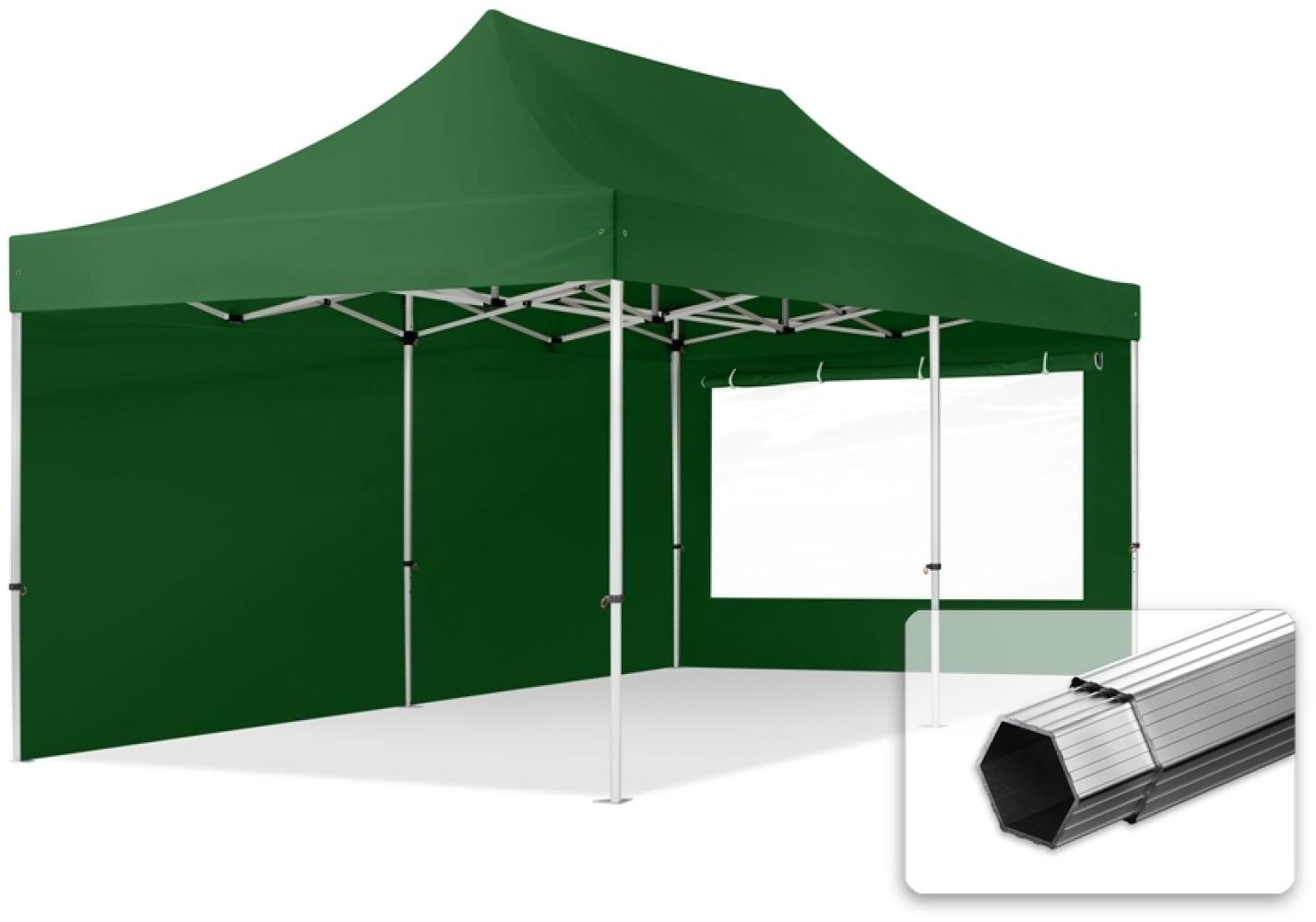 3x6 m Faltpavillon PROFESSIONAL Alu 40mm, Seitenteile mit Panoramafenstern, dunkelgrün Bild 1