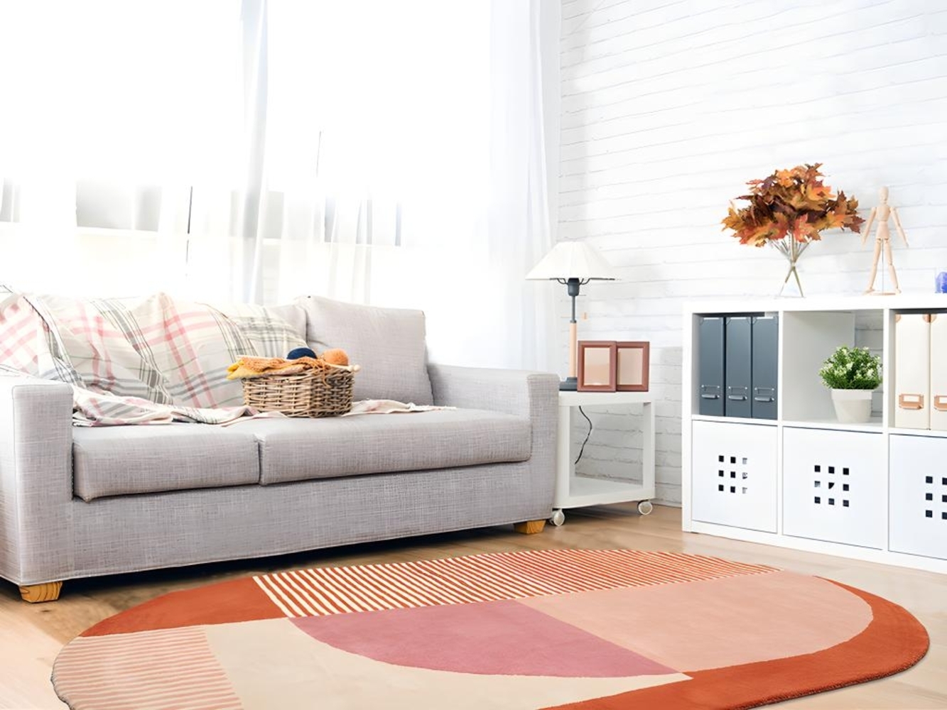 Vente-unique - Ovaler Teppich gewebt - Baumwolle - 150 x 230 cm - Rosa - KABAR Bild 1
