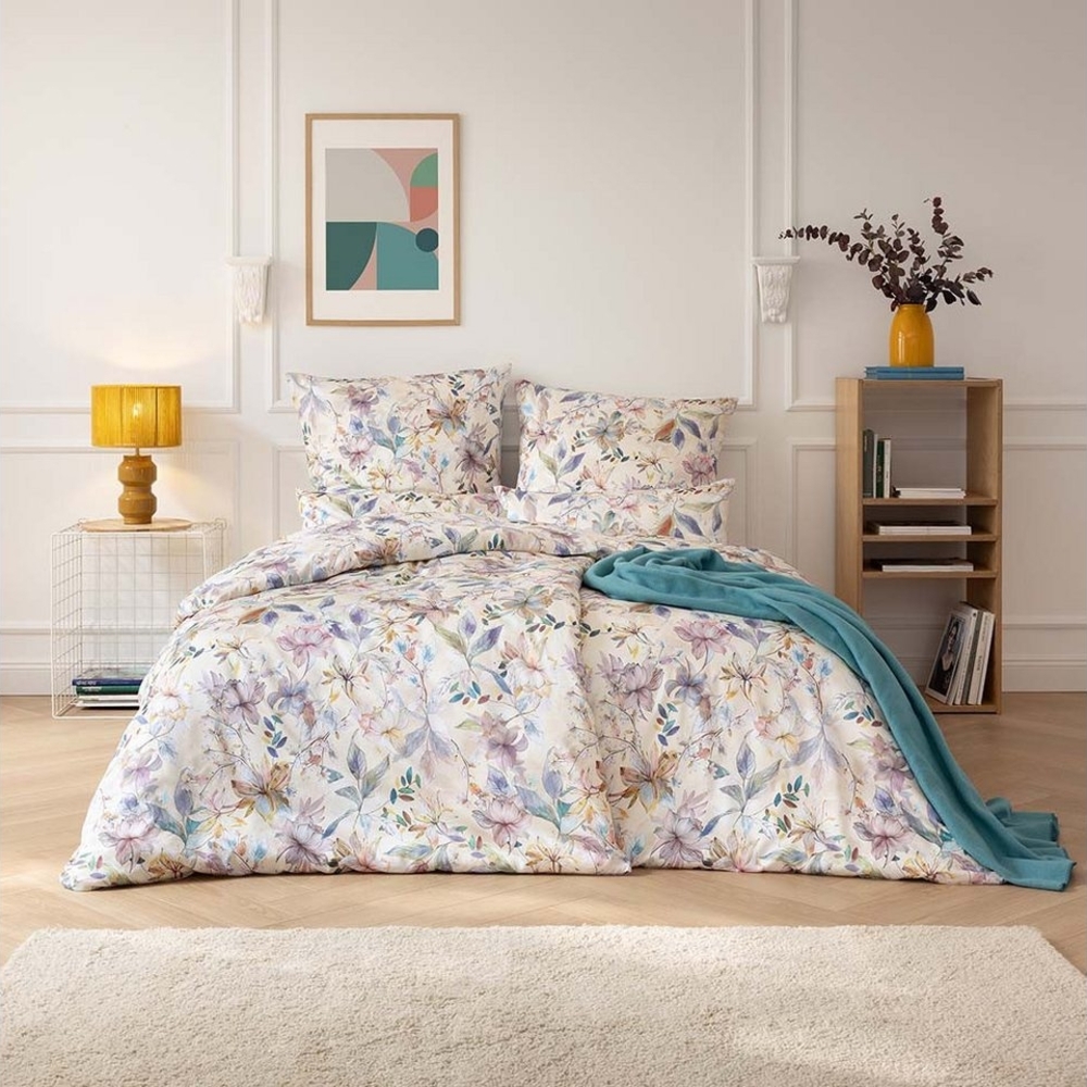 Estella Mako-Satin Bettwäsche 135x200 Estera Blüten Lilien beige rosa 7960-985 Bild 1