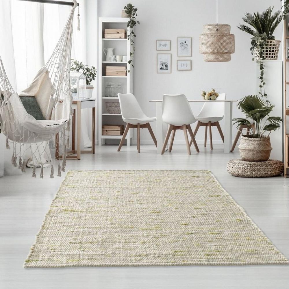 TaraCarpet Wollteppich TaraCarpet Handwebteppich Oslo, rechteckig, Höhe: 10 mm, Schurwolle Handgewebt grün meliert Wohnzimmer Schlafzimmer 060x120 cm Bild 1