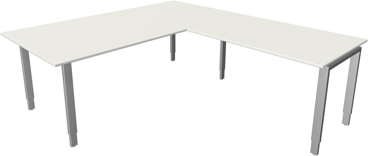 Kerkmann Schreibtisch Form 5 extragroß / Besprechungstisch B 2000 x T 1000 mm mit Anbautisch 1200 x 800 auf 4-Bein-Gestell, Weiß Bild 1