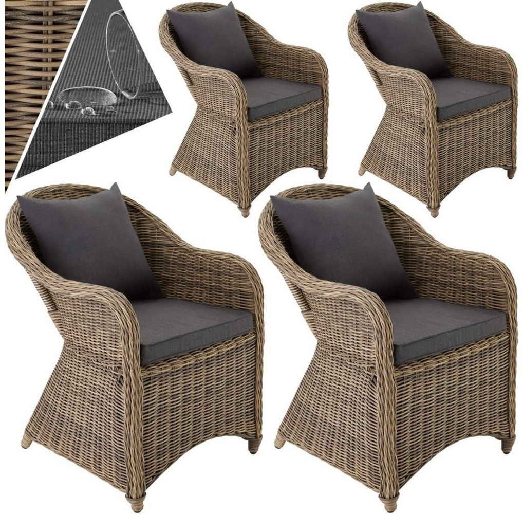 tectake Rattanstuhl 4er Set Rattansessel (Set, 4 St), Natur nachempfundenes Polyrattan Bild 1