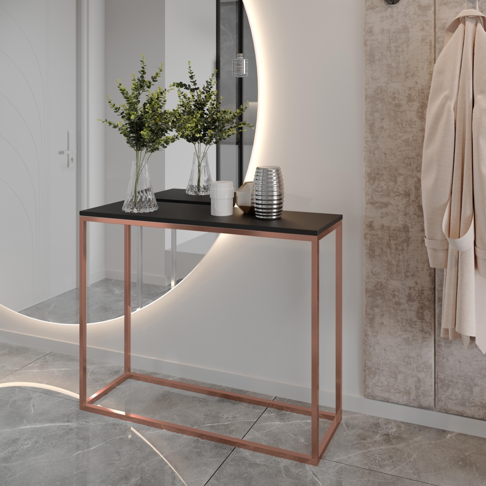 AX LIVING Konsole für Flur Lortie 100cm schwarz kupferfarbenes Gestell Bild 1