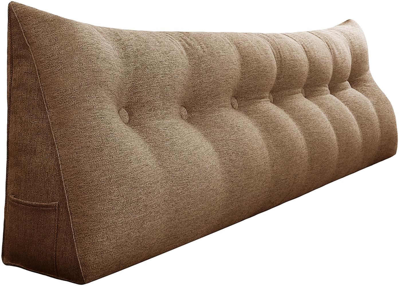 VERCART Großes Bettruhe Keilkissen, Lang Lesekissen, Dekoratives Kopfteilkissen, Dreieckiges Rückenkissen, Loungekissen für Tagesbett oder Couch, Leinenmischung Braun, 200CM Bild 1