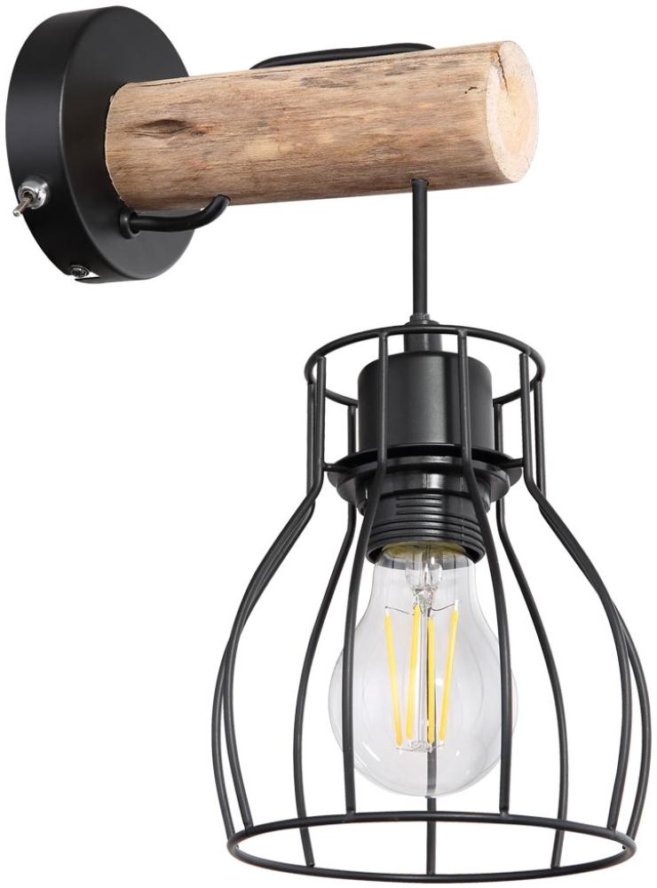 LED Wandleuchte, Käfig-Optik, Holz, schwarz, H 30 cm, MINA Bild 1