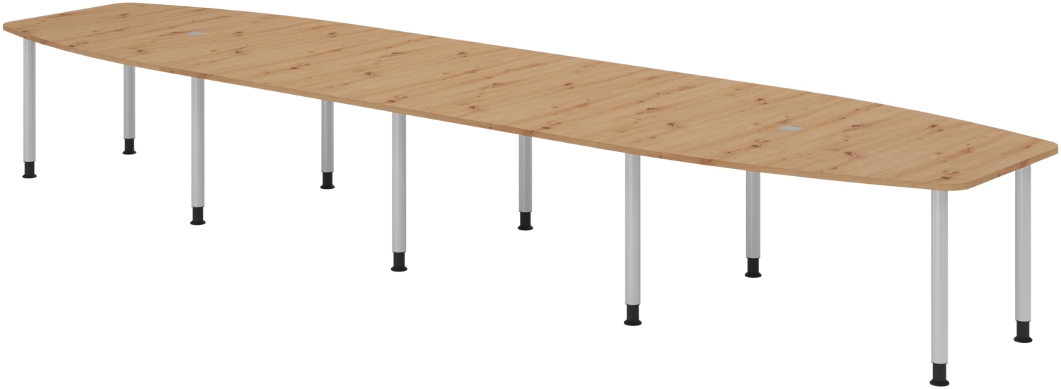 bümö Konferenztisch oval 520x130 cm großer Besprechungstisch in Asteiche, Besprechungstisch mit Chromfüßen, Meetingtisch für 18 Personen, XXL-Tisch für Besprechungsraum & Meeting, KT52C-R-S Bild 1
