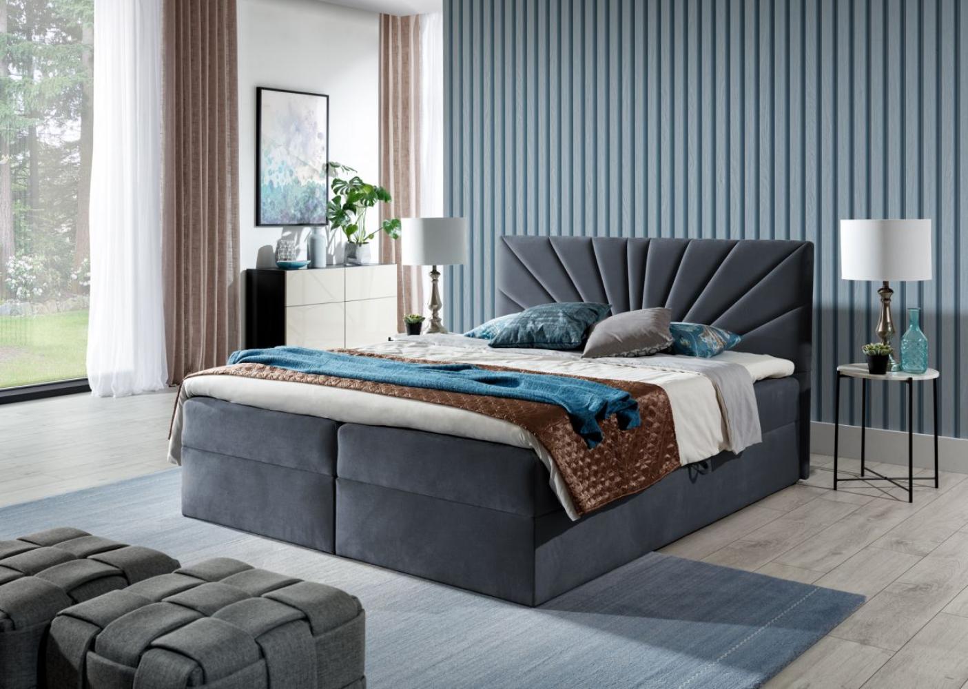 'Carerra' Boxspringbett mit 2 Bettkästen und Topper, Stoff Anthrazit, H3, 160x200 cm Bild 1