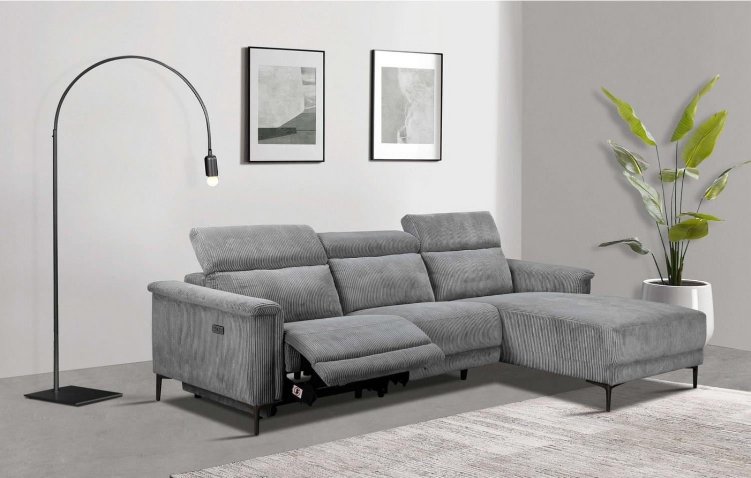 Places of Style Ecksofa Lund in Cord, L-Form, 261 cm, mit manueller, o. elektrischer Relaxfunktion, USB, Kopfteilverstellung Bild 1