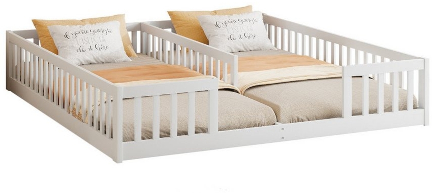 MODFU Polsterbett Kinderbett,Doppelbett,Mit Geländer (Polsterbett , für Kinder mit Sicherheitsgitter, ideal für 2 Kinder – ohne Lattenrost, stabil & langlebig, 90 x 200 cm), ohne Matratze Bild 1