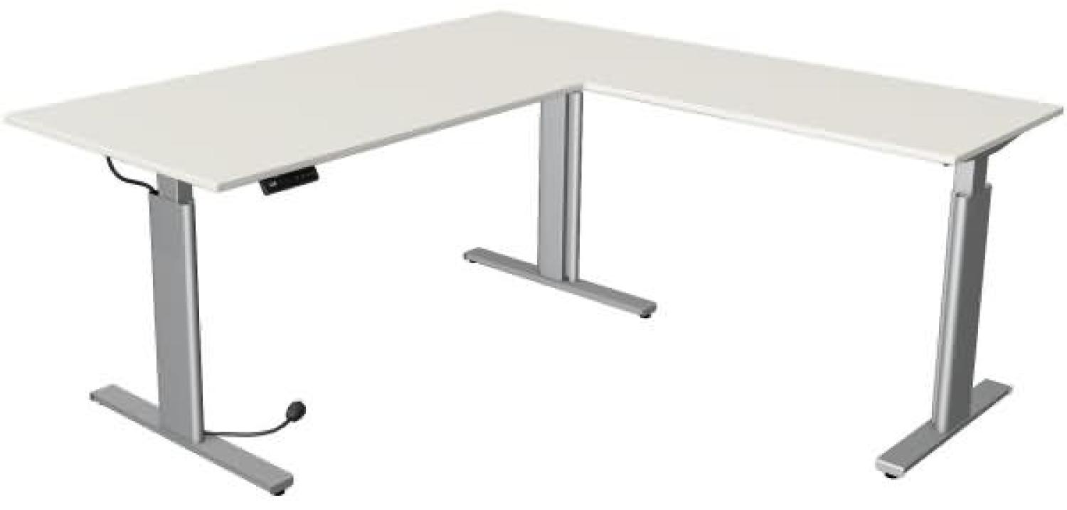 Kerkmann Schreibtisch Sitz-Stehtisch MOVE 3 silber 180x80 cm mit Anbautisch 100x60 cm ektr. höhenverstellbar weiß Bild 1