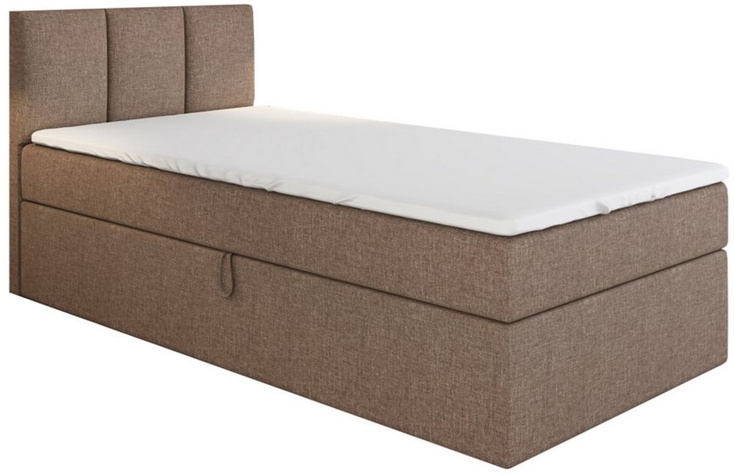 A&J MöbelLand GmbH Boxspringbett Einzelbett NASI mit Bettkasten, Topper und gepolstertem Kopfteil. (Boxspringbett mit Bettkasten und gepolstertem Kopfteil. Gratis Topper – nur jetzt erhältlich!, Kostenlose Lieferung! TOP ANGEBOT), Länge 208 cm Höhe 106 cm Bild 1