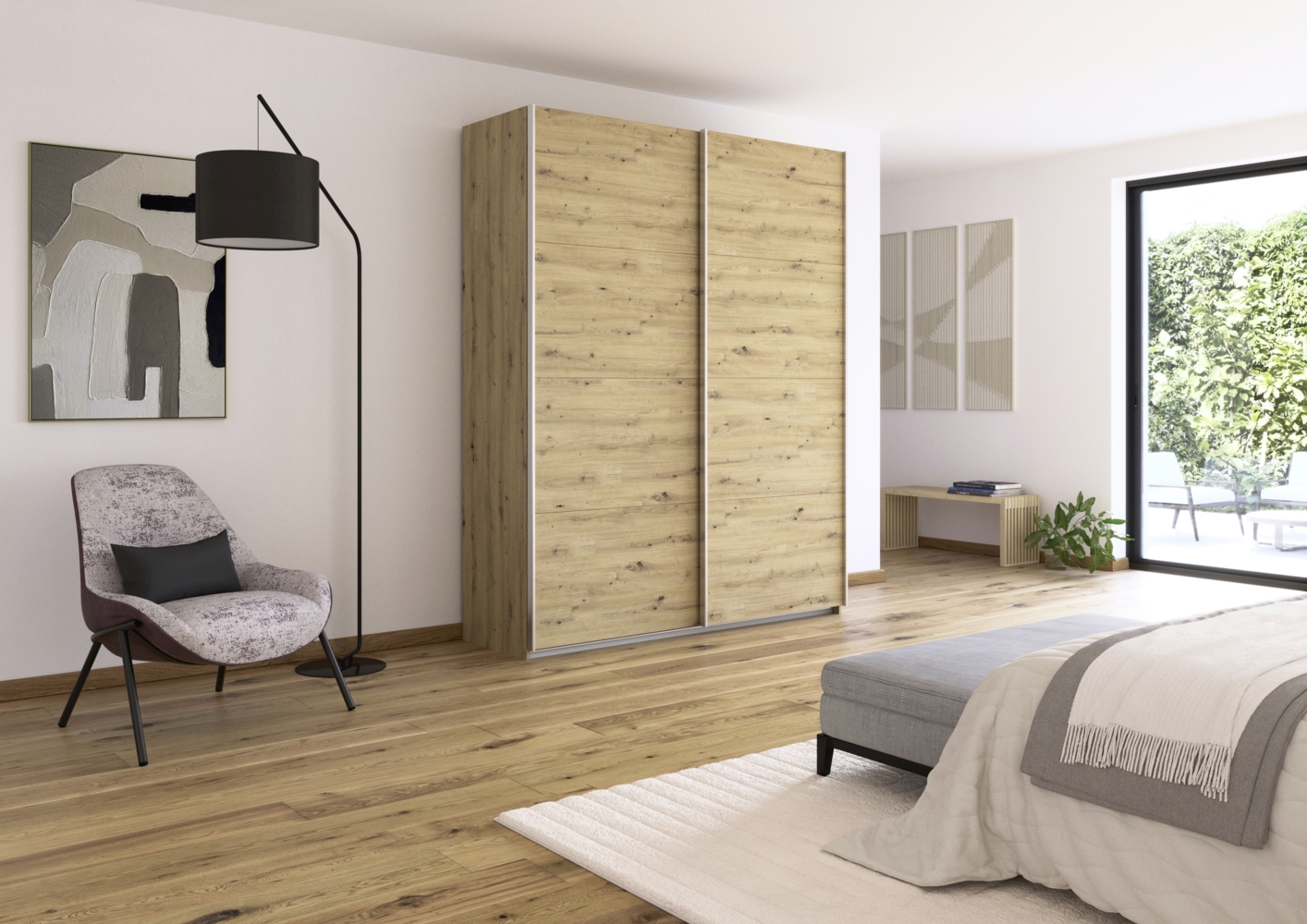 rauch Quadra, Kleiderschrank, Schiebetürenschrank, 2-türig, mit 2 Kleiderstangen und 4 Einlegeböden, Farbe Eiche Artisan, BxHxT 181x229x62cm Bild 1