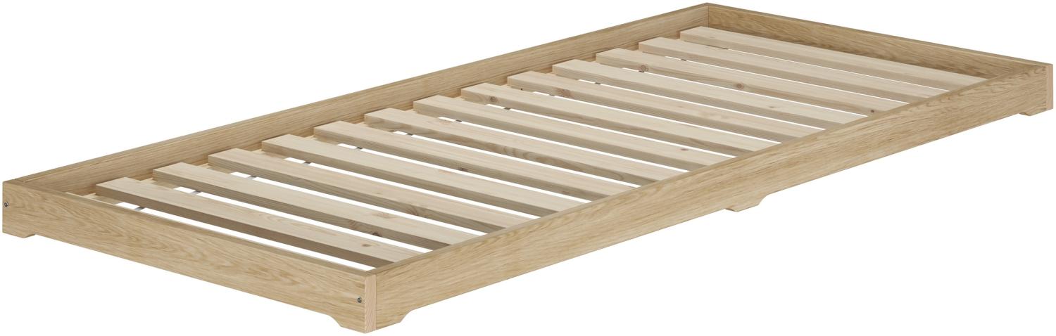 Kurzes Futonbett platzsparend extra niedriges Einzelbett mit Rollrost 90x190 Esche geölt V-60. 47E-09-190 Bild 1