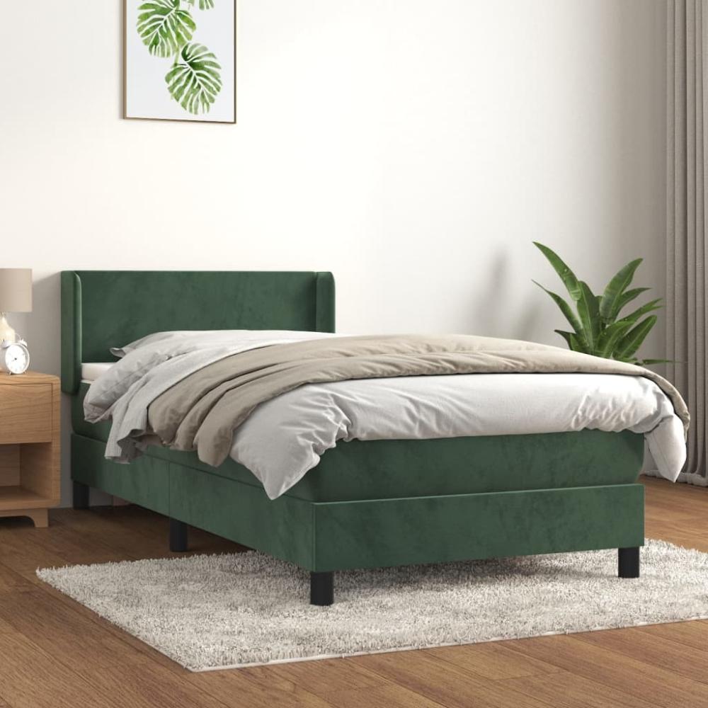 vidaXL Boxspringbett mit Matratze Dunkelgrün 100x200 cm Samt 3130826 Bild 1