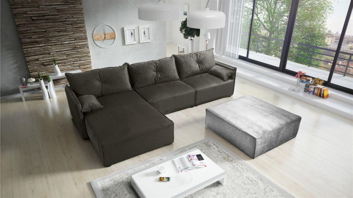 Ecksofa mit Schlaffunktion HUNTER in Stoff Royal Dunkelgrau Ottomane Links Bild 1