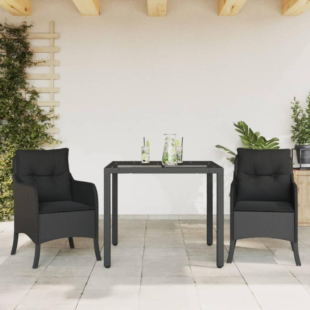 vidaXL 3-tlg. Garten-Essgruppe mit Kissen Schwarz Poly Rattan 3211848 Bild 1