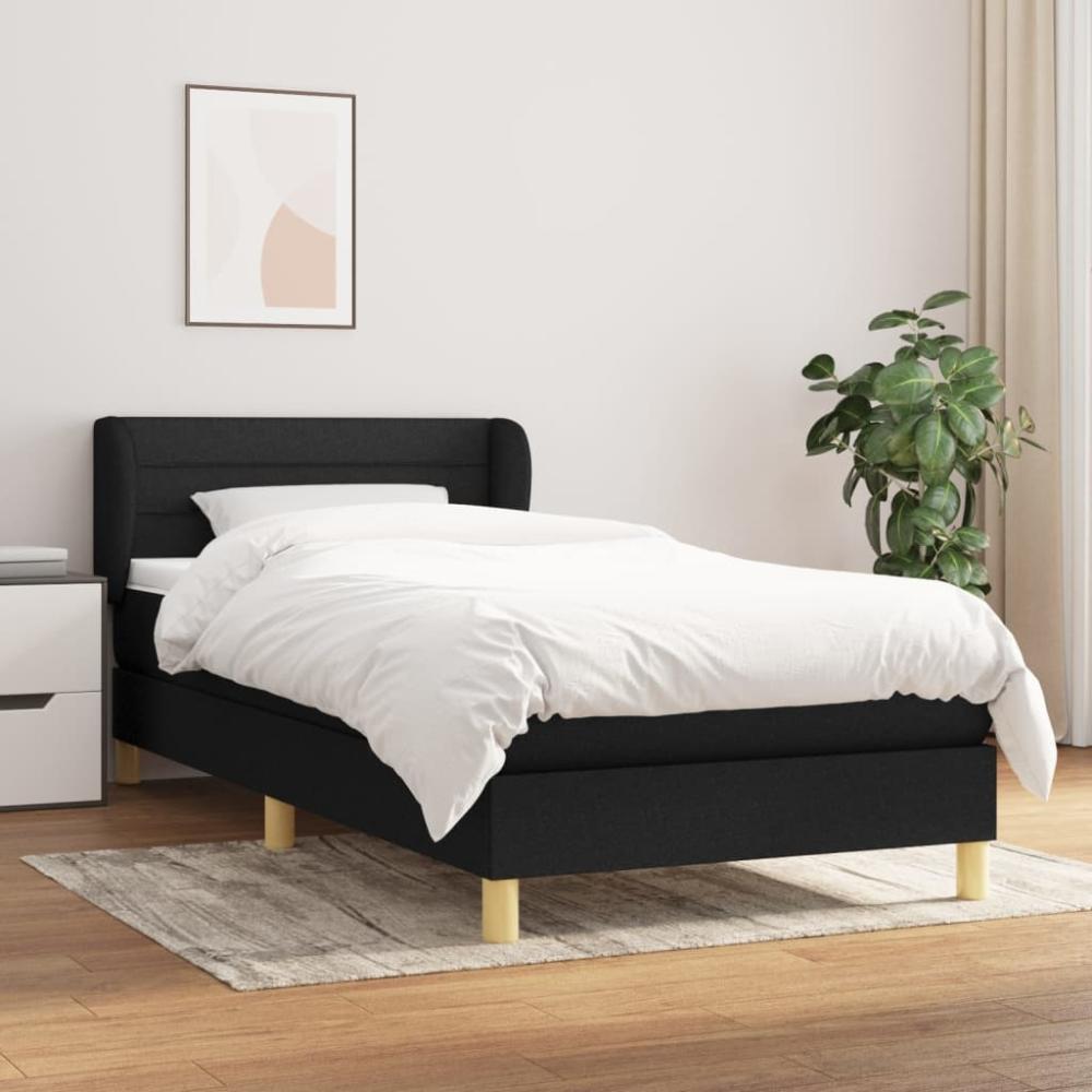 Einzelbett, Polsterbett mit Matratze Stoff Schwarz 100 x 200 cm Bild 1