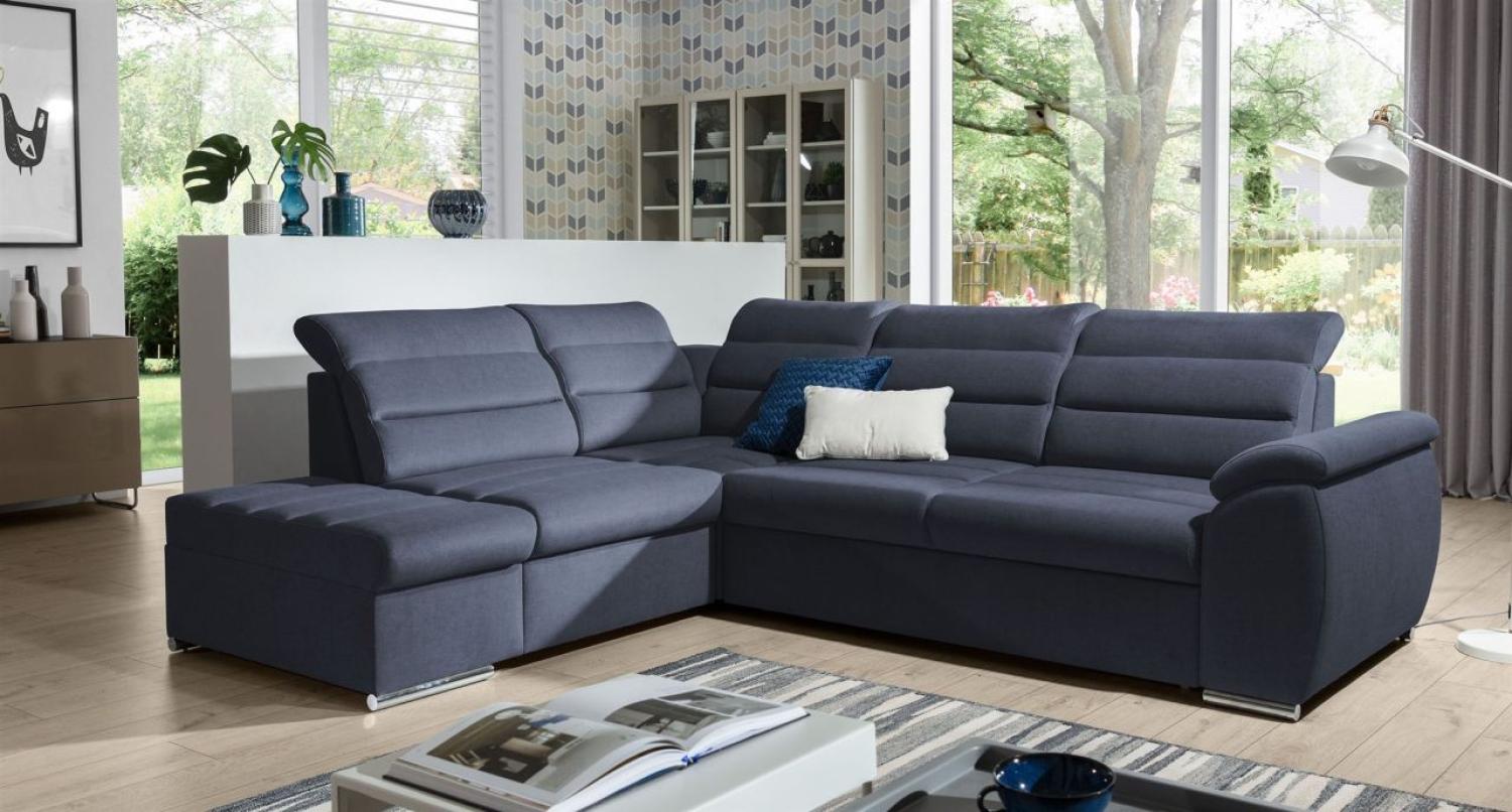 Ecksofa Schlafsofa Sofa PASCARA in Stoff Esito Dunkelblau Ottomane Links Bild 1