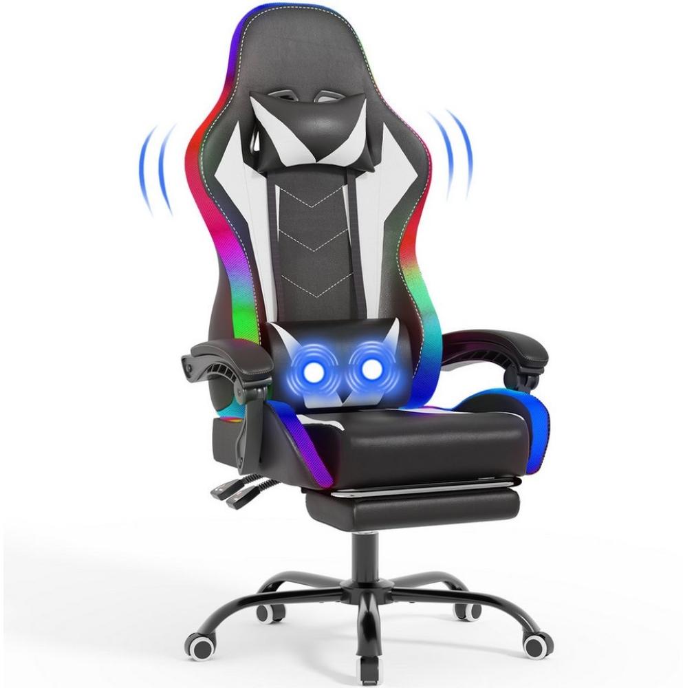 HOMALL Gaming-Stuhl LED Massage Bürostuhl mit Fußstütze,Kopfstütze Gaming Chair (Gaming Sessel,Federsitzkissen mit Fußstütze,360° drehbar) Bild 1