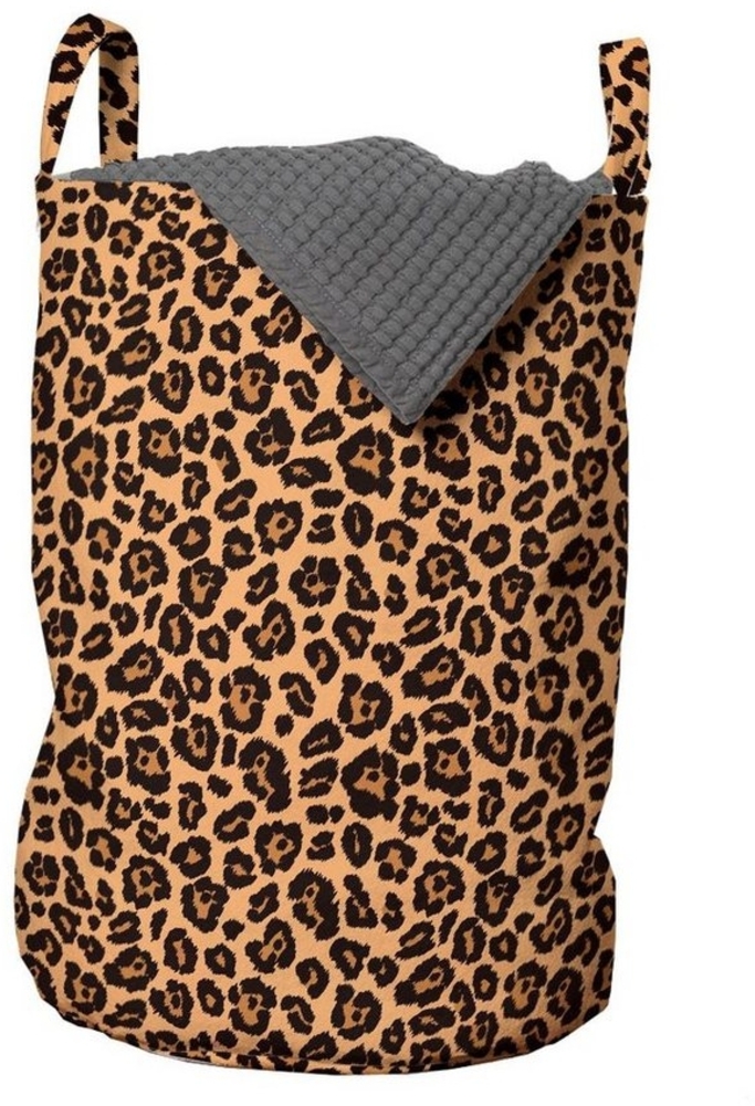 Abakuhaus Wäschesäckchen Wäschekorb mit Griffen Kordelzugverschluss für Waschsalons, Leopard-Druck Orange Exotische Afrikanische Bild 1