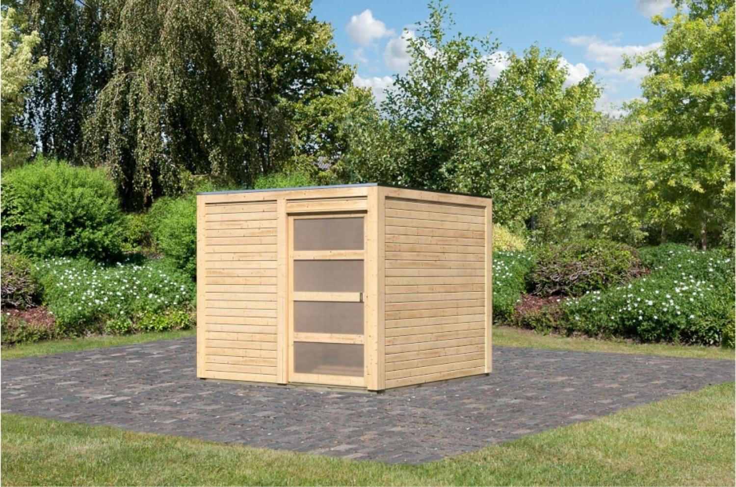 Karibu Gartenhaus 19mm Qubic 1 Gartenhaus 246x246 cm naturbelassen Bild 1