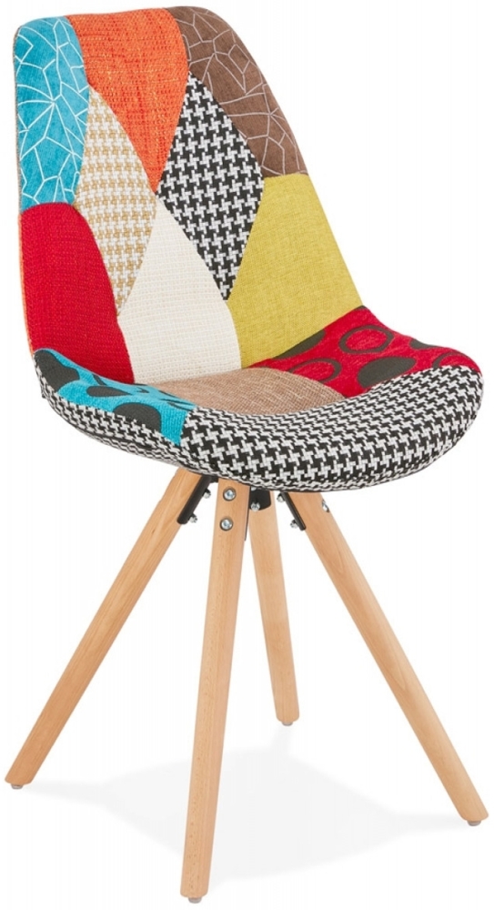 Designerstuhl LUCY | Mehrfarbiger Stuhl im Patchwork-Stil, ausgestattet mit naturfarbenen Holzbeinen | 54 x 49 x 82,5 cm Kadima Design Bild 1