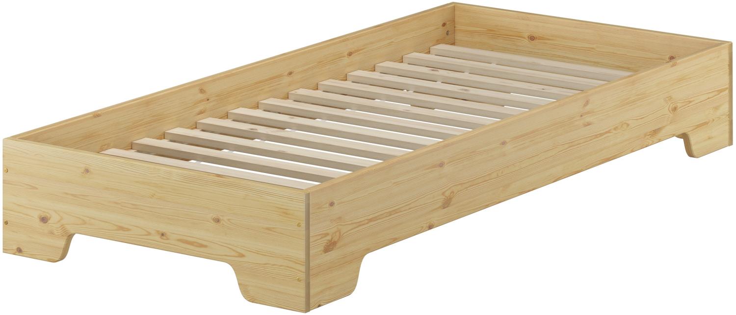 Kastenbett, Holzbett, Gäste Bett 90x200 Massivholz Kiefer mit Rollrost 60.56-09 Bild 1