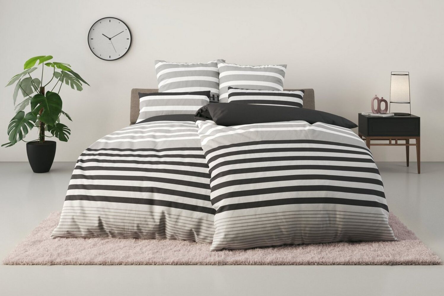 H.I.S Bettwäsche Majoran, Polycotton recycelt, 3 teilig, gestreifte Bettwäsche in verschiedenen Qualitäten Bild 1