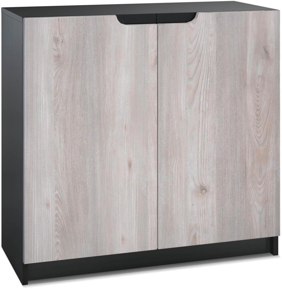 Vladon Sideboard Logan, Kommode mit 2 Türen, Schwarz matt/Eiche Nordic (82 x 78 x 37 cm) Bild 1