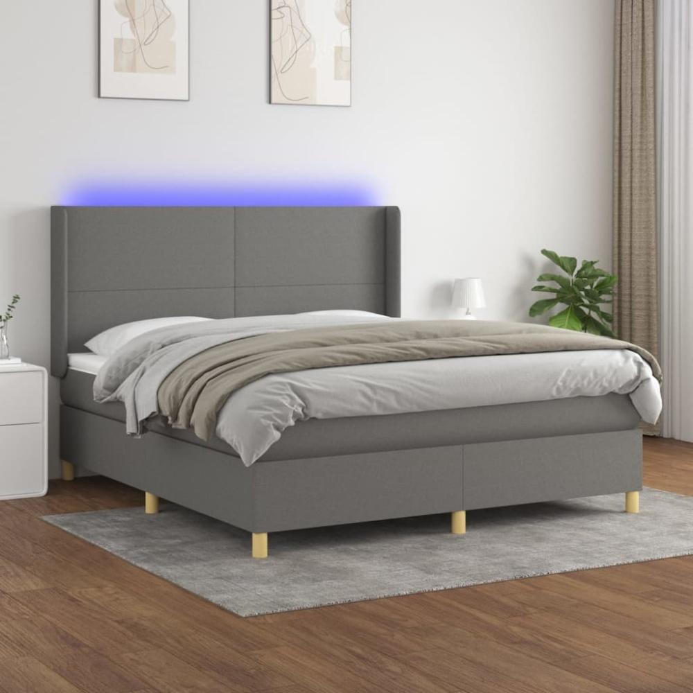 vidaXL Boxspringbett mit Matratze & LED Stoff Dunkelgrau 160 x 200 cm, Härtegrad: H2 [3138726] Bild 1