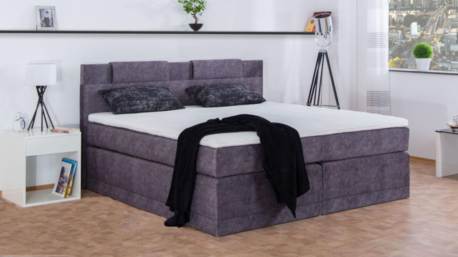 AUKONA| Boxspringbett Piano Dunkelgrau 90x200 | 7- Zonen Taschenfederkern Matratze, mit Komfortschaumtopper Bild 1