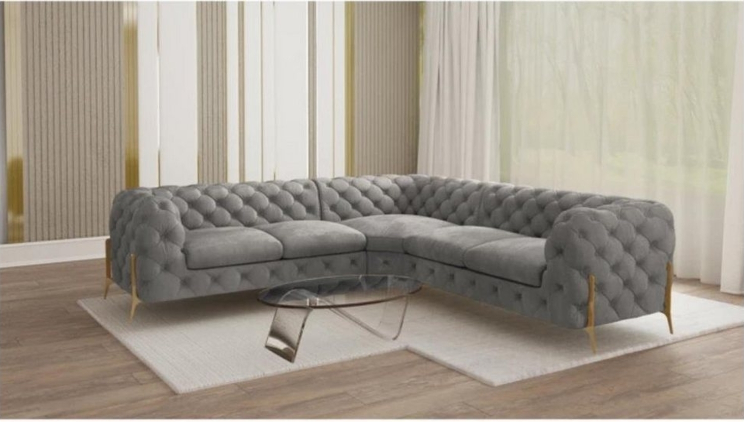 S-Style Möbel Ecksofa Chesterfield Ashley mit Goldene Metall Füßen, mit Wellenfederung Bild 1