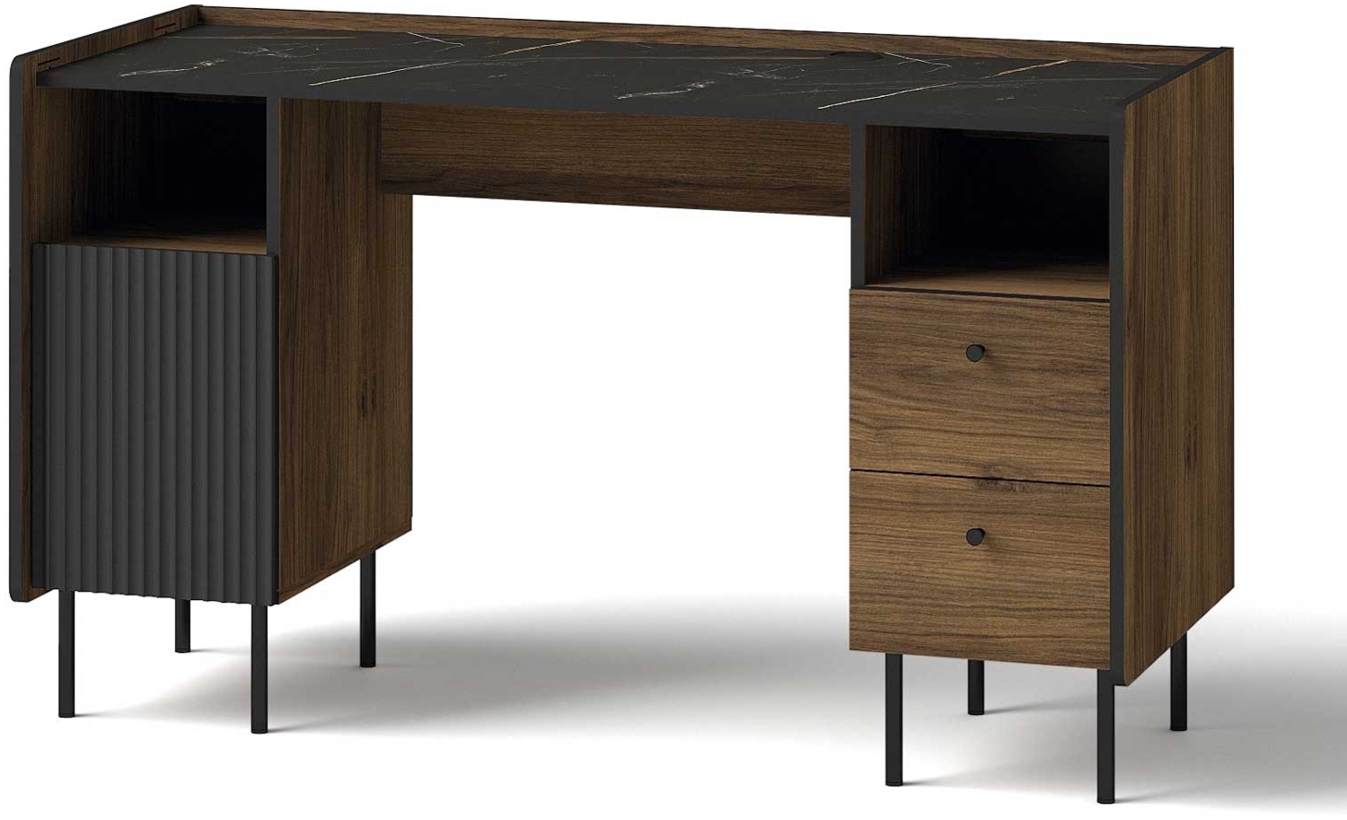 Schreibtisch Bürotisch Pereto 135x55x79cm Warmia Nussbaum schwarz matt Bild 1