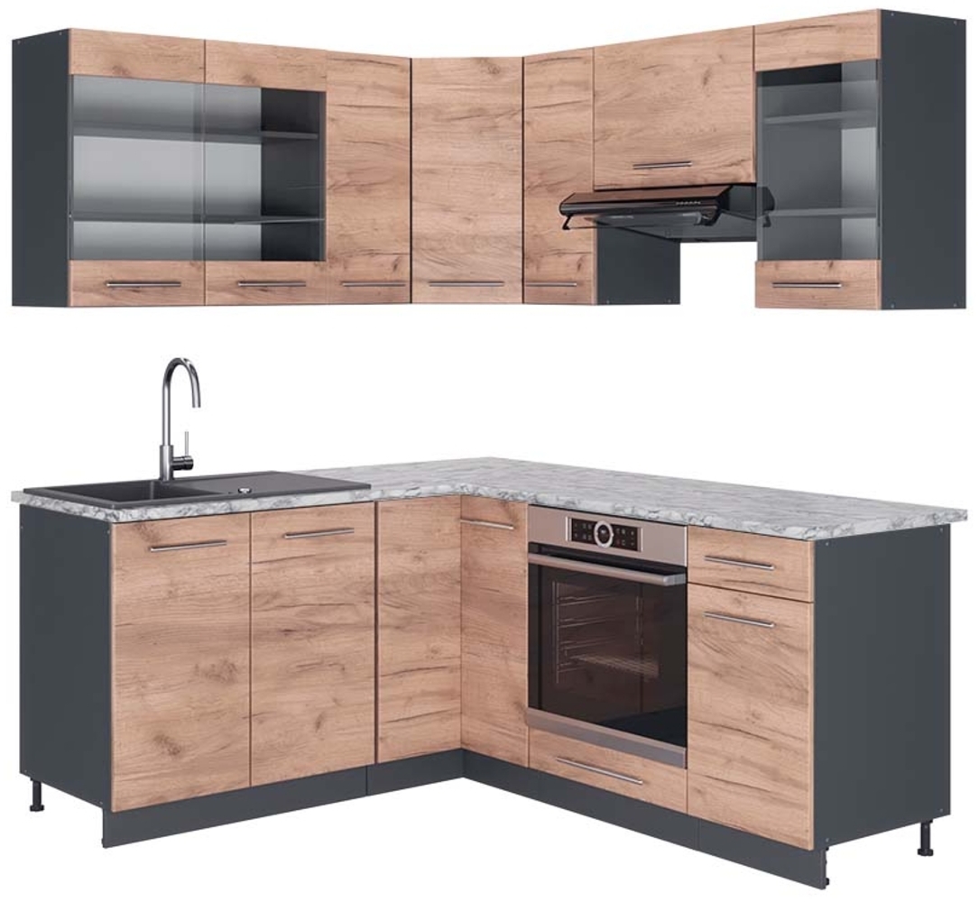 Eckküche Fame-Line Goldkraft Eiche/Anthrazit 190 x 60 cm , AP Marmor Vicco Bild 1